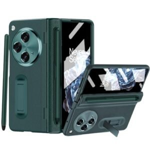 For Oneplus Open Case With Stylus Pen Holder Hinge Protection Built In Screen Protector Kickstand All Inclusive Luxury Pu Leather Phone Case For Oneplus Open 2023 Green Featured
