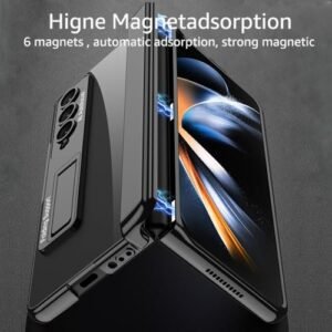 For Samsung Galaxy Z Fold 4 5g Clear Case With Magnetic Hinge Protection And Adjustable Kickstand Screen Protector Transparent Electroplating Magnetic Shockproof Cover For Z Fold 4 Black Featured