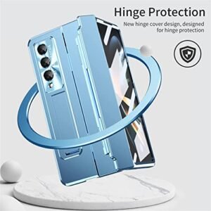 For Samsung Galaxy Z Fold 4 Case With Flating Hinge Protection All Inclusive Slim Pc Phone Case Built In Screen Protector Camera Lens Protector Kickstand Case For Z Fold 4 Blue Featured