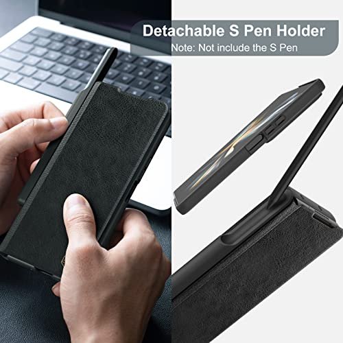 For Samsung Galaxy Z Fold 4 Case With Removable S Pen Holdersliding Camera Cover Anti Fingerprint Anti Oil Stain With Special Pu Leather Cover For Samsung Z Fold 4 5g Business Black Featured