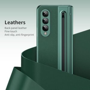 For Samsung Galaxy Z Fold 4 Case With S Pen Holder Slim Stylus Premium Leather Z Fold 4 Pen Holder Case With Hinge Protection Full Coverage Screen Protector Slim Case For Z Fold 4 Green Featured