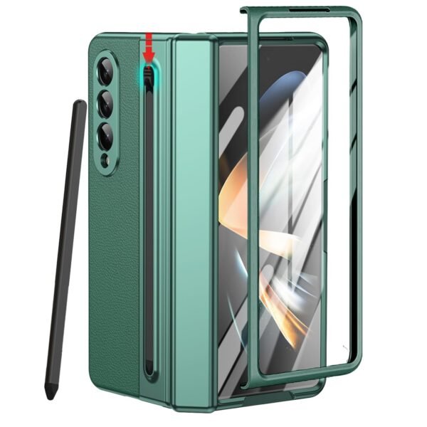 For Samsung Galaxy Z Fold 4 Case With S Pen Holder Slim Stylus Premium Leather Z Fold 4 Pen Holder Case With Hinge Protection Full Coverage Screen Protector Slim Case For Z Fold 4 Green Gallery 1