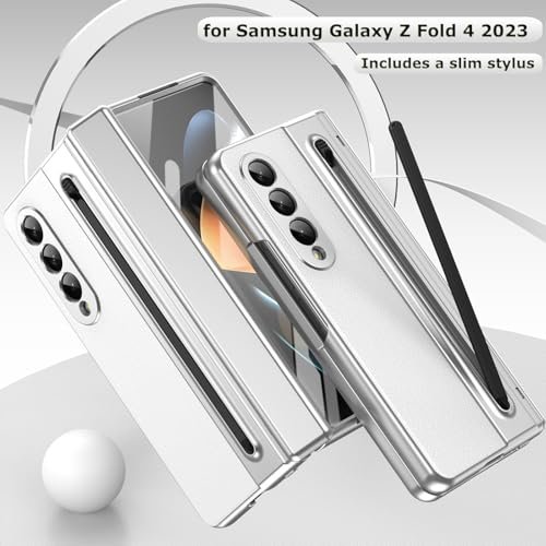 For Samsung Galaxy Z Fold 4 Case With S Pen Holder Slim Stylus Premium Leather Z Fold 4 Pen Holder Case With Hinge Protection Full Coverage Screen Protector Slim Case For Z Fold 4 White Featured