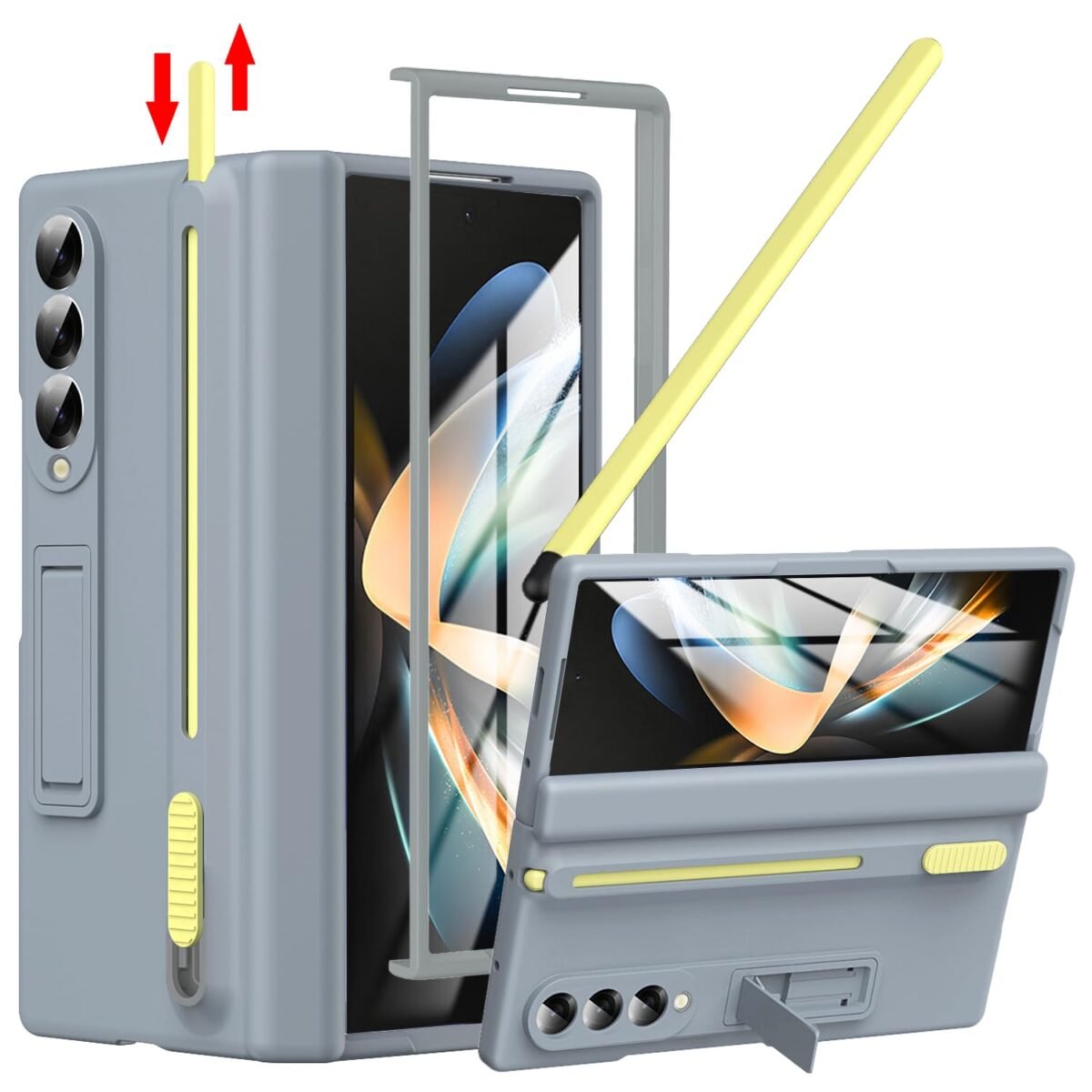 For Samsung Galaxy Z Fold 4 Case With S Pen Holder Slim Stylus Z Fold 4 Pen Holder Case With Kickstand Z Fold 4 Hinge Cover Full Coverage Screen Protector Stand Case For Z Fold 4 Grey Featured