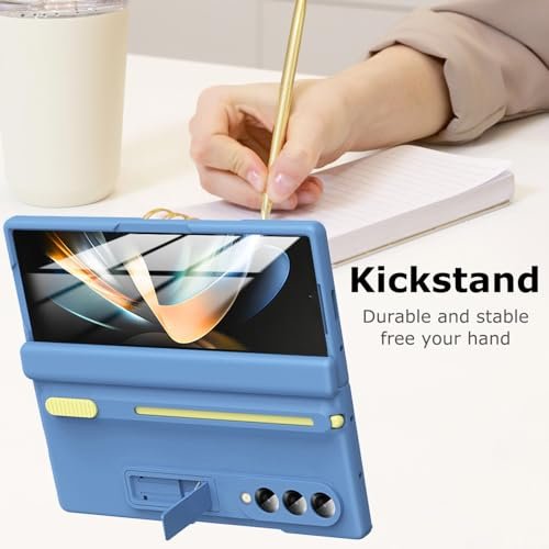 For Samsung Galaxy Z Fold 4 Case With S Pen Holder Slim Stylus Z Fold 4 Pen Holder Case With Kickstand Z Fold 4 Hinge Cover Full Coverage Screen Protector Stand Case For Z Fold 4 Light Blue Featured