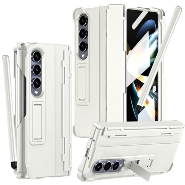 For Samsung Galaxy Z Fold 4 Case With S Pen Holder Stylus%e3%80%90reinforced Corners%e3%80%91 One Piece Phone Case With Kickstand Hinge Protection Screen Protector Shockproof Cover For Z Fold 4 Whi Gallery 6