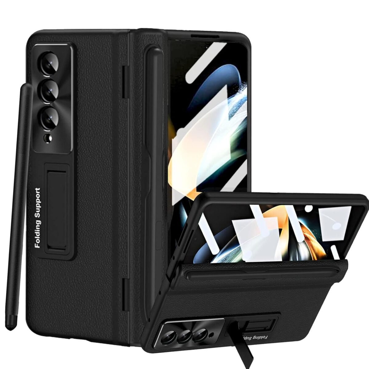 For Samsung Galaxy Z Fold 4 Case With S Pen Pen Holder Hinge Protection Built In Screen Protector Kickstand All Inclusive Luxury Pu Leather Phone Case For Z Fold 4 2022 Black Gallery 3