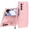 For Samsung Galaxy Z Fold 4 Case With S Pen Pen Holder Hinge Protection Built In Screen Protector Kickstand All Inclusive Luxury Pu Leather Phone Case For Z Fold 4 2022 Pink Featured