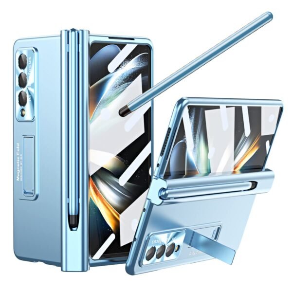 For Samsung Galaxy Z Fold 4 Case With S Pen Pen Holder Hinge Protection Built In Screen Protector Kickstand Feature All Inclusive Slim Pc Phone Case Cover For Z Fold 4 2022 Blue Gallery 1