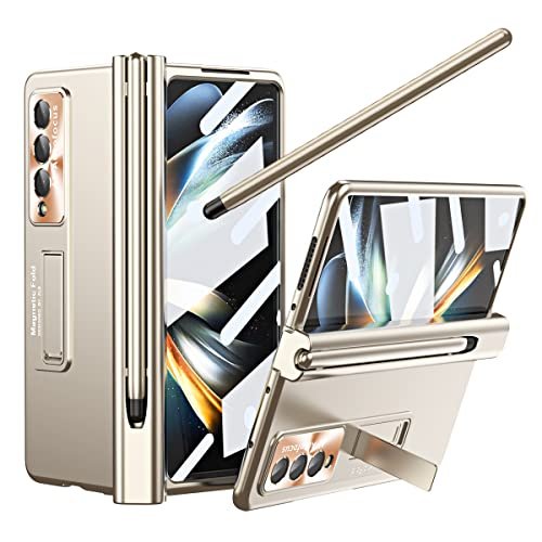 For Samsung Galaxy Z Fold 4 Case With S Pen Pen Holder Hinge Protection Built In Screen Protector Kickstand Feature All Inclusive Slim Pc Phone Case Cover For Z Fold 4 2022 Gold Featured