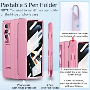 For Samsung Galaxy Z Fold 4 Case With S Pen Pen Holder One Piece Design Z Fold 4 Case With Hinge Protection Built In Screen Protector Kickstand All Inclusive Slim Pc Case For Z Fold 4 Pink Featured