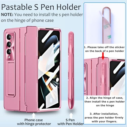 For Samsung Galaxy Z Fold 4 Case With S Pen Pen Holder One Piece Design Z Fold 4 Case With Hinge Protection Built In Screen Protector Kickstand All Inclusive Slim Pc Case For Z Fold 4 Pink Featured