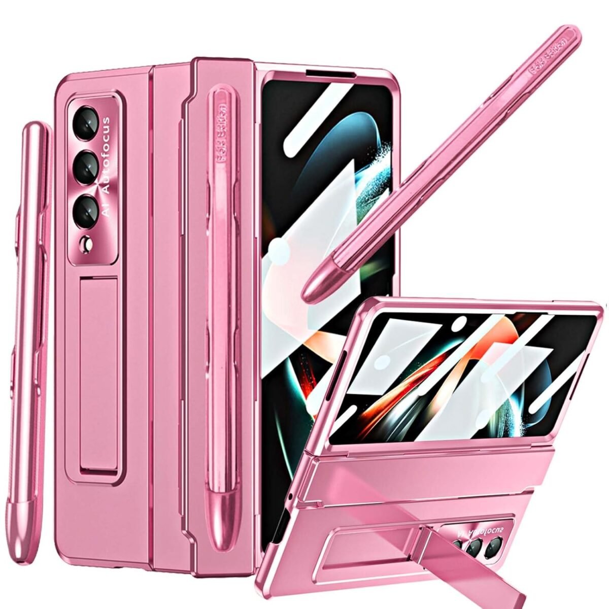 For Samsung Galaxy Z Fold 4 Case With S Pen Pen Holder One Piece Design Z Fold 4 Case With Hinge Protection Built In Screen Protector Kickstand All Inclusive Slim Pc Case For Z Fold 4 Pink Gallery 1