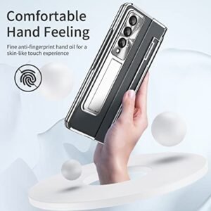 For Samsung Galaxy Z Fold 4 Clear Case With Flat Hinge Protection All Inclusive Cover Built In Screen Protector Metal Camera Lens Protector Kickstand Slim Pc Phone Case For Z Fold 4 Silver Featured