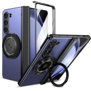 For Samsung Galaxy Z Fold 4 Magnetic Case 360 Rotating Magnetic Ring Holder Z Fold 4 Case Kickstand Hinge Protection Supports Wireless Charging Protective Cover Case For Z Fold 4 Blue Gallery 1