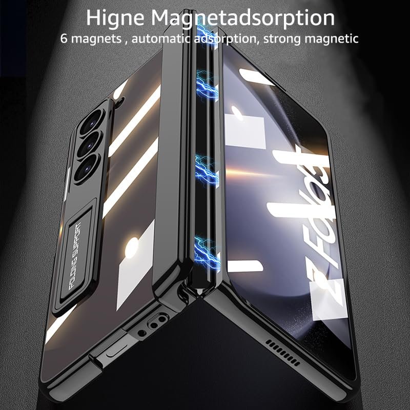 For Samsung Galaxy Z Fold 5 5g Clear Case With Magnetic Hinge Protection And Adjustable Kickstand Screen Protector Transparent Electroplating Magnetic Shockproof Cover For Z Fold 5black Featured