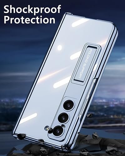 For Samsung Galaxy Z Fold 5 5g Clear Case With Magnetic Hinge Protection And Adjustable Kickstand Screen Protector Transparent Electroplating Magnetic Shockproof Cover For Z Fold 5blue Featured