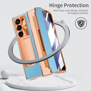 For Samsung Galaxy Z Fold 5 Case With Flat Hinge Protection One Piece Design Z Fold 5 Case Built In Screen Protector Kickstand Luxury Leather Slim All Inclusive Phone Case For Z Fold 5 Blue Featured