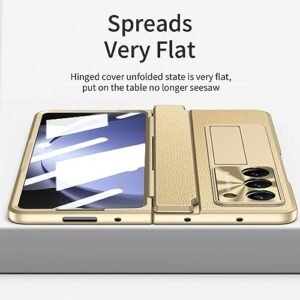 For Samsung Galaxy Z Fold 5 Case With Flat Hinge Protection One Piece Z Fold 5 Case Built In Screen Protector Kickstand Luxury Leather Slim All Inclusive Phone Case For Z Fold 5 Light Gold Featured