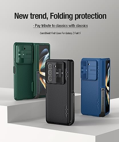 For Samsung Galaxy Z Fold 5 Case With Kickstand Built In Slide Camera Cover Hinge Protection Shockproof Non Slip Protective Stand Phone Case For Galaxy Z Fold 5 2023 Black Featured