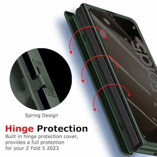 For Samsung Galaxy Z Fold 5 Case With Privacy Screen Protector Z Fold 5 Leather Case With Hinge Protection All Inclusive Pu Leather Camera Protector Kickstand Anti Spy Case For Z Fold 5 Green Featured