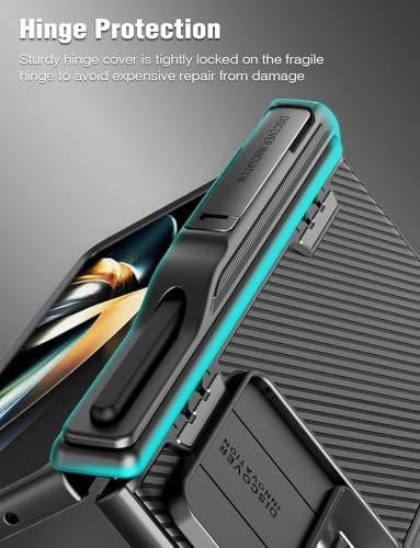 For Samsung Galaxy Z Fold 5 Case With S Pen Holder Hidden Metal Kickstand Slide Camera Cover Hinge Protection Slim Fit Case Full Body Protective Phone Case For Galaxy Z Fold 5 Black Featured