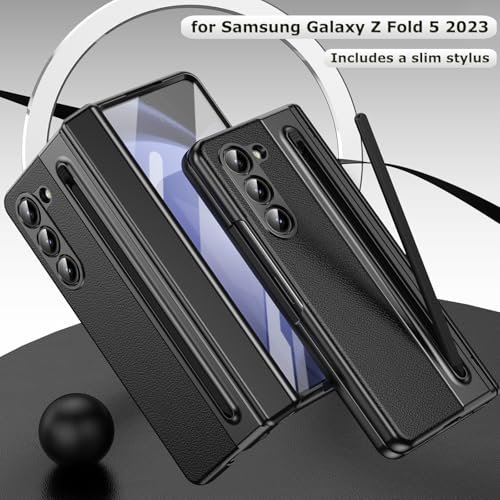 For Samsung Galaxy Z Fold 5 Case With S Pen Holder Slim Stylus Premium Leather Z Fold 5 Pen Holder Case With Hinge Protection Full Coverage Screen Protector Slim Case For Z Fold 5 Black Featured
