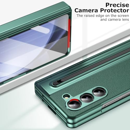 For Samsung Galaxy Z Fold 5 Case With S Pen Holder Slim Stylus Premium Leather Z Fold 5 Pen Holder Case With Hinge Protection Full Coverage Screen Protector Slim Case For Z Fold 5 Green Featured