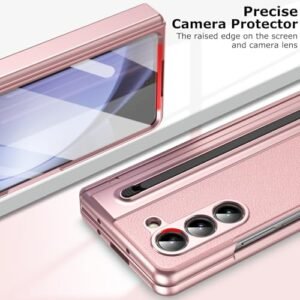 For Samsung Galaxy Z Fold 5 Case With S Pen Holder Slim Stylus Premium Leather Z Fold 5 Pen Holder Case With Hinge Protection Full Coverage Screen Protector Slim Case For Z Fold 5 Pink Featured