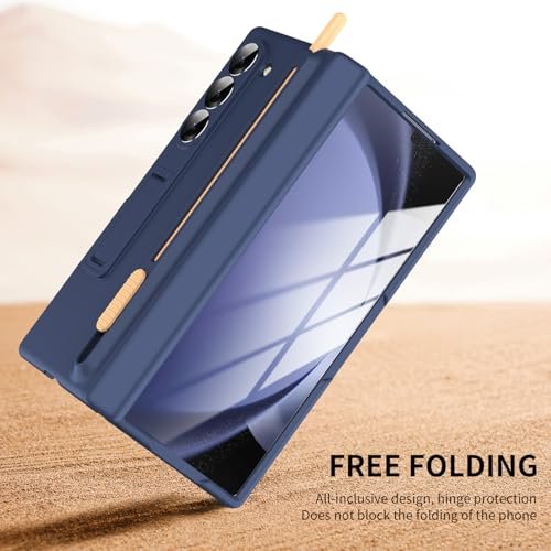 For Samsung Galaxy Z Fold 5 Case With S Pen Holder Slim Stylus Z Fold 5 Pen Holder Case With Kickstand Z Fold 5 Hinge Cover Full Coverage Screen Protector Stand Case For Z Fold 5 Dark Blue Featured