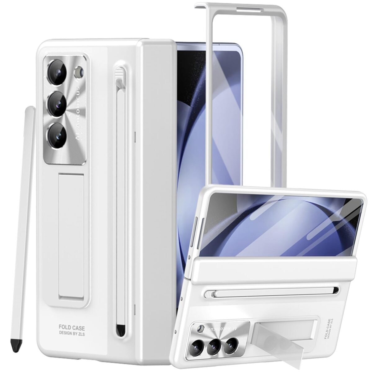 For Samsung Galaxy Z Fold 5 Case With S Pen Holder White Stylus Z Fold 5 Case With Kickstand Hinge Protection Built In Screen Protector Camera Protector Protective Case For Z Fold 5 White Gallery 1