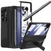 For Samsung Galaxy Z Fold 5 Case With S Pen Pastable Pen Holder One Piece Design Z Fold 5 Case With Hinge Protection Built In Screen Protector Luxury Leather Slim Case For Z Fold 5 Black Featured