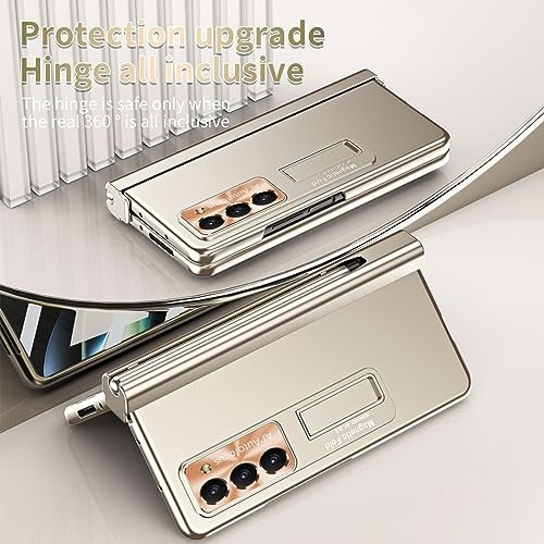 For Samsung Galaxy Z Fold 5 Case With S Pen Pen Holder Hinge Protection Built In Screen Protector Kickstand Feature All Inclusive Slim Pc Phone Case Cover For Z Fold 5 2023 Gold Featured
