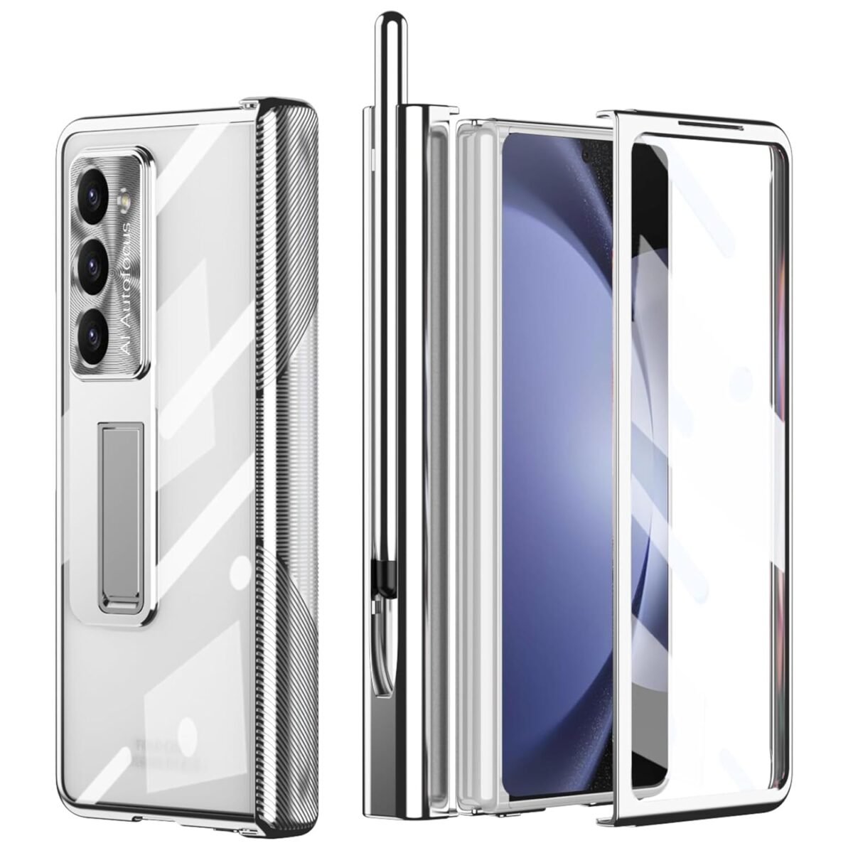 For Samsung Galaxy Z Fold 5 Case With S Pen Pen Holder Two Hinge Protection For Z Fold 5 Case Built In Screen Protector Z Fold 5 5g Clear Case With Kickstand Z Fold 5 5g Phone Case Silver Gallery 6