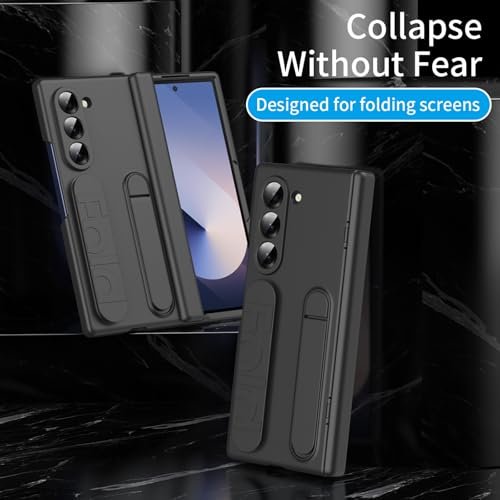For Samsung Galaxy Z Fold 5 Case With Wristband Z Fold 5 Kickstand Case Hinge Protection Screen Protector Full Coverage Cover Case For Samsung Galaxy Z Fold 5 Black Featured