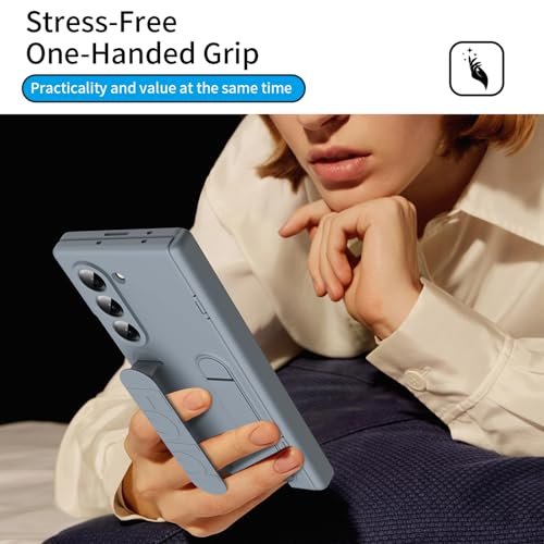 For Samsung Galaxy Z Fold 5 Case With Wristband Z Fold 5 Kickstand Case Hinge Protection Screen Protector Full Coverage Cover Case For Samsung Galaxy Z Fold 5 Grey Featured