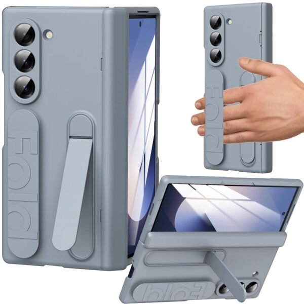 For Samsung Galaxy Z Fold 5 Case With Wristband Z Fold 5 Kickstand Case Hinge Protection Screen Protector Full Coverage Cover Case For Samsung Galaxy Z Fold 5 Grey Gallery 4