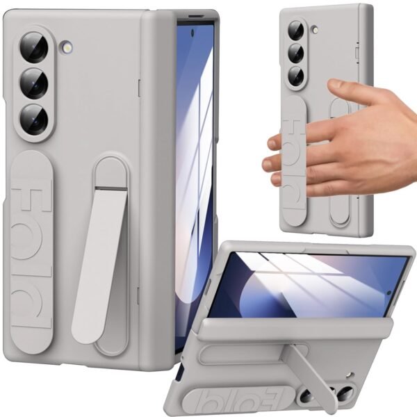 For Samsung Galaxy Z Fold 5 Case With Wristband Z Fold 5 Kickstand Case Hinge Protection Screen Protector Full Coverage Cover Case For Samsung Galaxy Z Fold 5 White Gallery 5