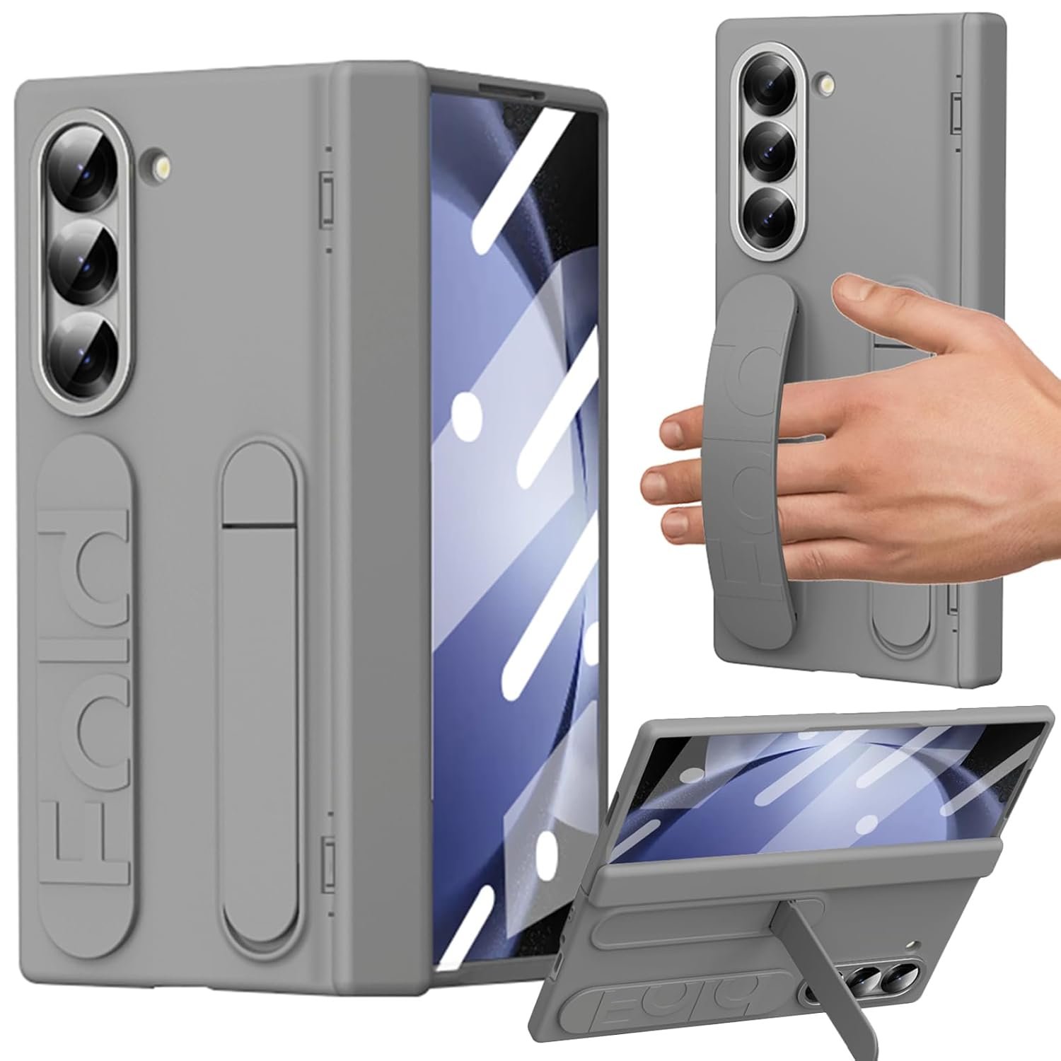 For Samsung Galaxy Z Fold 5 Case With Wristband Z Fold 5 Kickstand Case With Hinge Protection Screen Protector Raised Edge Protection Cover Case For Samsung Galaxy Z Fold 5 Grey Featured