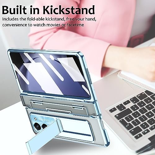 For Samsung Galaxy Z Fold 5 Clear Case With Hinge Protection One Piece All Inclusive Back Cover Built In Screen Protector Camera Lens Protector Kickstand Slim Pc Phone Case For Z Fold 5 Blue Featured