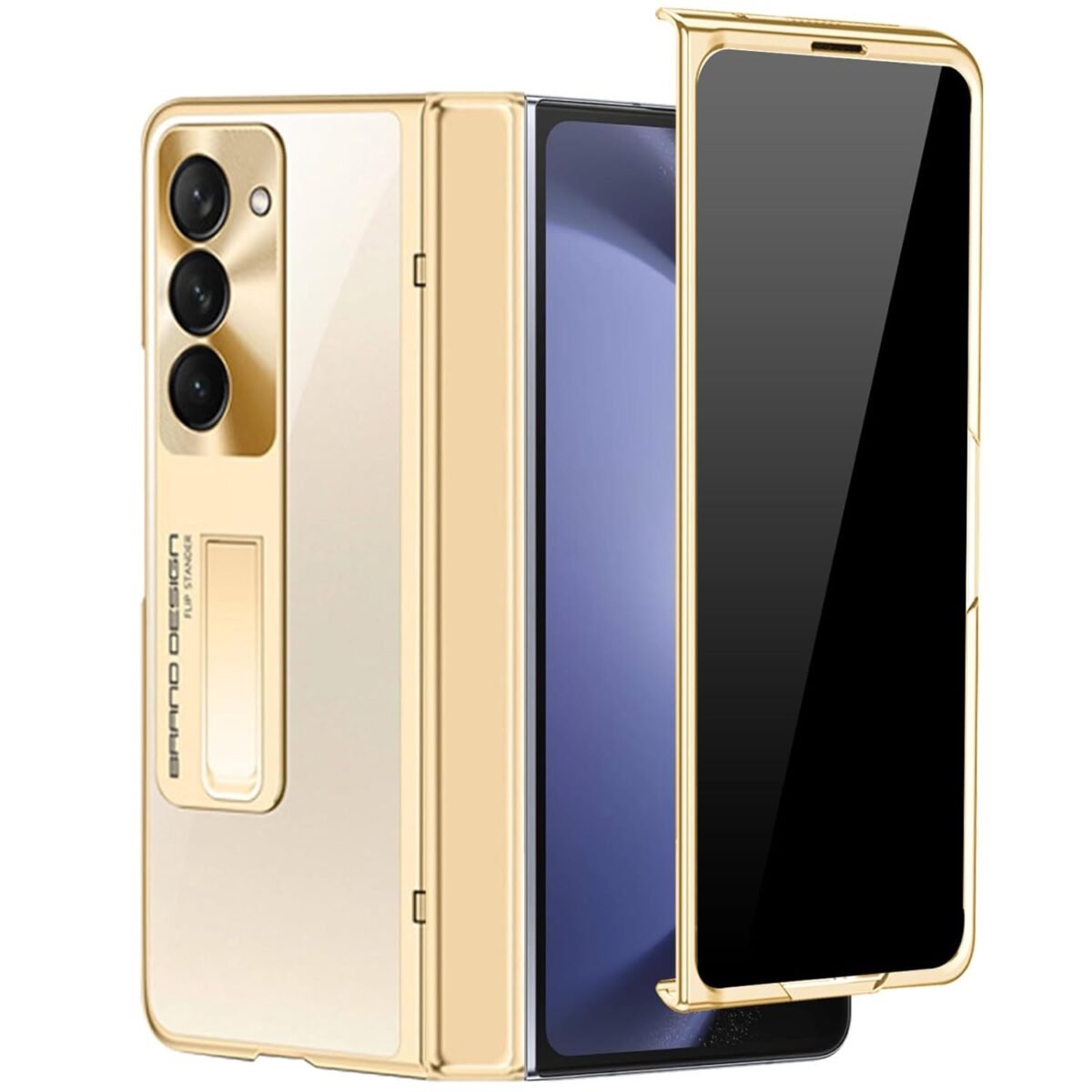 For Samsung Galaxy Z Fold 5 Clear Case With Privacy Screen Protector Z Fold 5 Phone Case With Hinge Protection All Inclusive Slim Pc Protective Case Kickstand Case Cover For Z Fold 5 Gold Gallery 6
