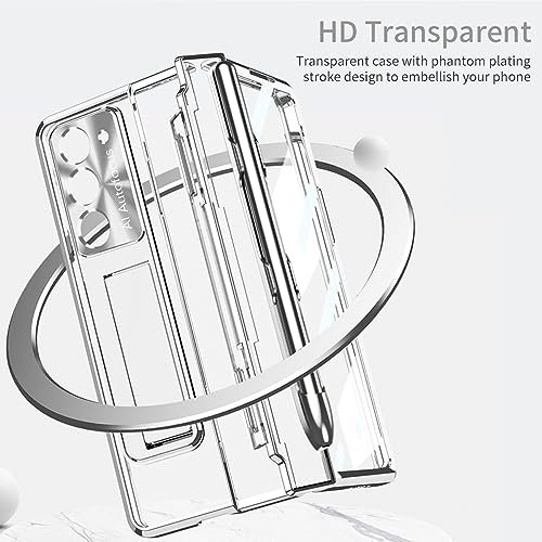 For Samsung Galaxy Z Fold 5 Clear Case With S Pen Pen Holder One Piece Design Z Fold 5 Case With Hinge Protection Screen Protector Slim Pc Z Fold 5 5g Phone Case With Kickstand Case Silver Featured