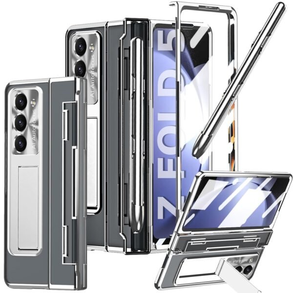 For Samsung Galaxy Z Fold 5 Clear Case With S Pen Pen Holder One Piece Design Z Fold 5 Case With Hinge Protection Screen Protector Slim Pc Z Fold 5 5g Phone Case With Kickstand Case Silver Gallery 4