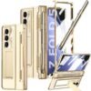 For Samsung Galaxy Z Fold 5 Clear Case With S Pen Pen Holder One Piece Hinge Protection Slim Pc Z Fold 5 5g Phone Kickstand Case Gold Featured