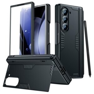 For Samsung Galaxy Z Fold 6 Case With S Pen Holder Hidden Kickstand Hinge Protection Front Screen Protector Wireless Charging For Z Fold 6 Slim Phone Cover Black Featured