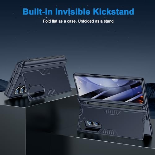For Samsung Galaxy Z Fold 6 Case With S Pen Holder Hidden Kickstand Hinge Protection Front Screen Protector Wireless Charging For Z Fold 6 Slim Phone Cover Dark Blue Featured