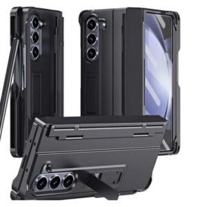 Gaffar India Back Cover For Samsung Galaxy Z Fold5 Fold 5 Armour Anti Shock Flat Hinges Full Body Front Glass Protection Matt Finish Pc Kickstand With Stylus S Pen Case Black Fold 5 Featured