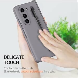 Gaffar India Contrast Magnetic Hinge Case For Samsung Galaxy Z Fold 6 Inbuilt S Pen Holder Stand Hybrid Back Cover Grey With Black Pen Featured