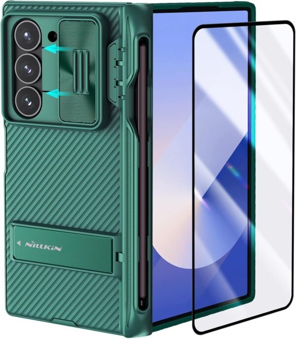 Gaffar India For Galaxy Z Fold 6 Case With S Pen Holder Built In Screen Protecter Slide Lens Cover Metal Kickstand Hinge Protection Full Shockproof Thin Slim Phone Cover For Samsung Fold 6 Gre Gallery 2