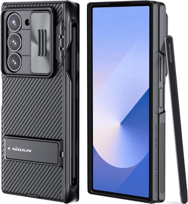 Gaffar India For Galaxy Z Fold 6 Protective Case With Writing Pen Kickstand Slide Camera Cover Hinge Protection Heavy Duty Fold 6 Phone Case For Samsung Galaxy Z Fold 6 Black Gallery 1